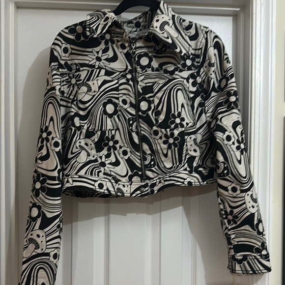 Hell Bunny Black and White Patterned Bomber Jacket - Picture 1 of 4